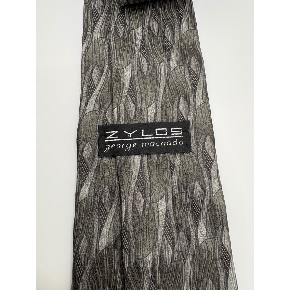 Zylos George Machado Mens Silk Necktie Grey Charcoal Abstract Geometric 4 Inch